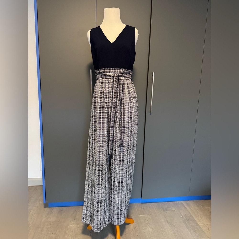 Chelsea28 Wide Leg Tweed Party Casual Jumpsuit Navy Size 6P